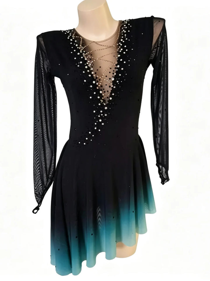 Figure Skating Dress Women's Girls' Ice Skating Dress Tulle Long Sleeves Training Practice Professional Skating Wear
