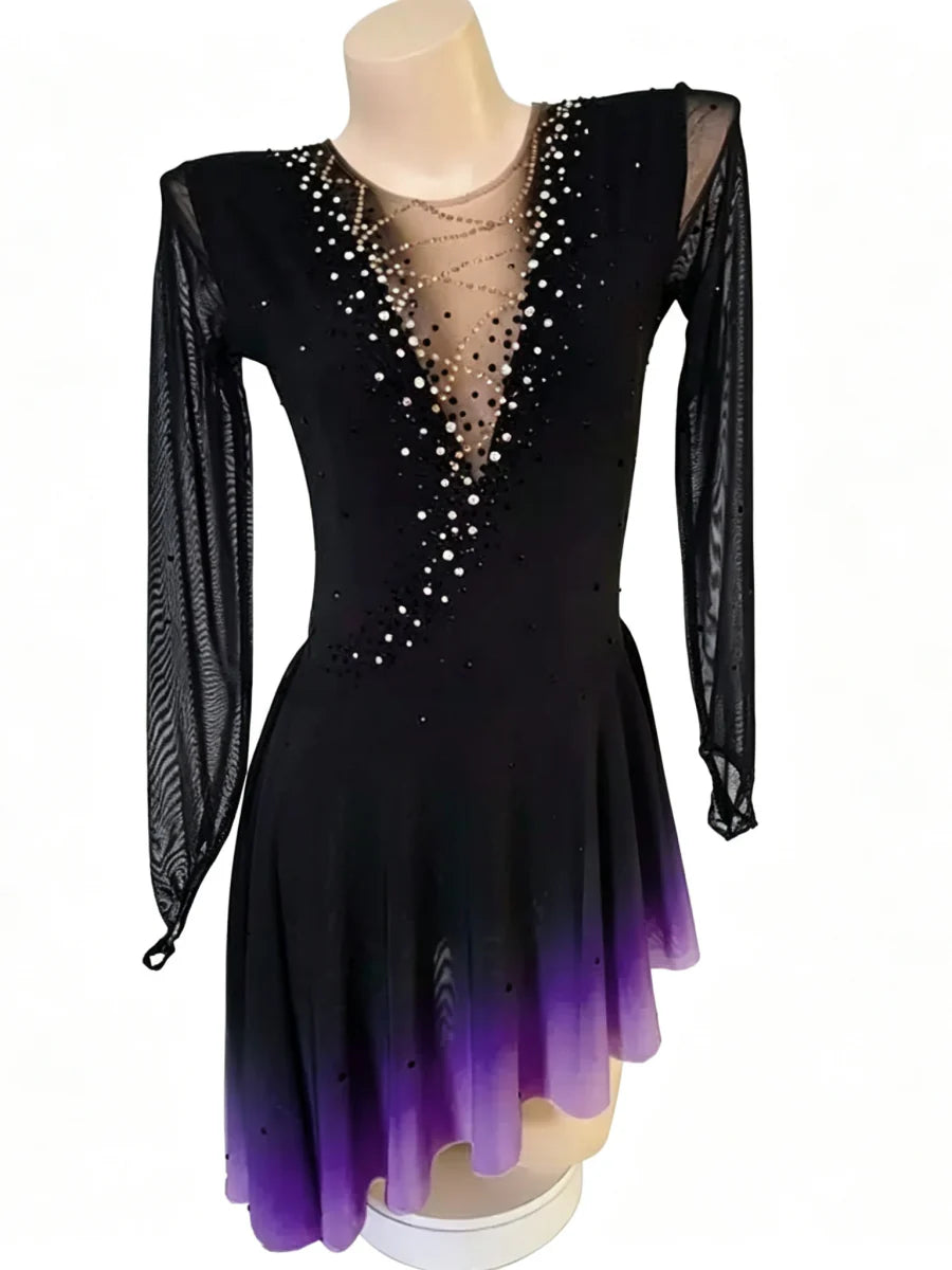 Figure Skating Dress Women's Girls' Ice Skating Dress Tulle Long Sleeves Training Practice Professional Skating Wear