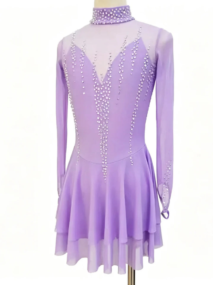 Figure Skating Dress Women's Girls' Ice Skating Dress Spandex Tulle Long Sleeves Training Practice Professional Skating Wear