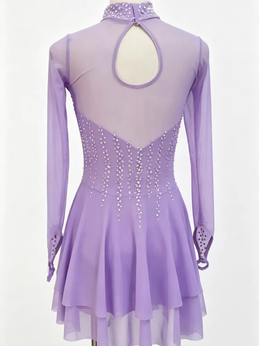Figure Skating Dress Women's Girls' Ice Skating Dress Spandex Tulle Long Sleeves Training Practice Professional Skating Wear