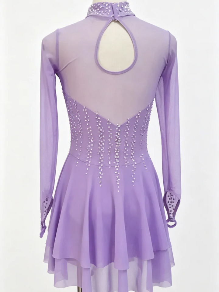Figure Skating Dress Women's Girls' Ice Skating Dress Spandex Tulle Long Sleeves Training Practice Professional Skating Wear