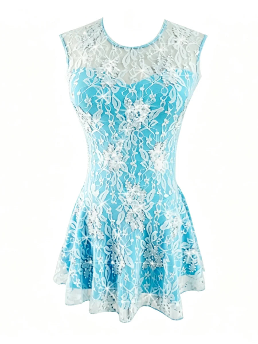 Figure Skating Dress Women's Girls' Ice Skating Dress Lace Sleeveless Training Practice Professional Skating Wear