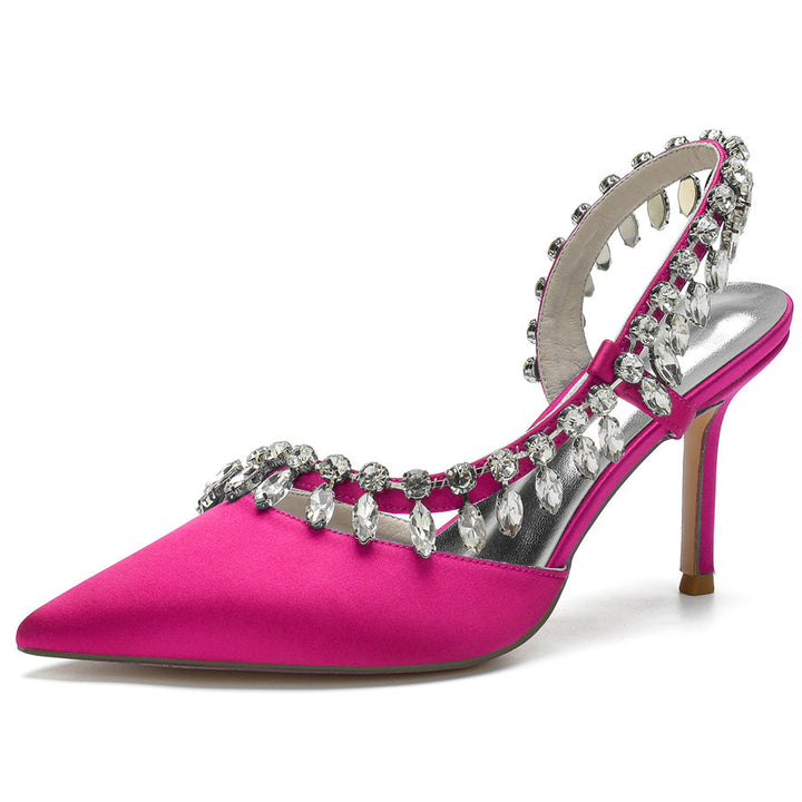 Women's Wedding Shoes Pointed Toe High Heel Bridal Shoes with Crystals Tassel