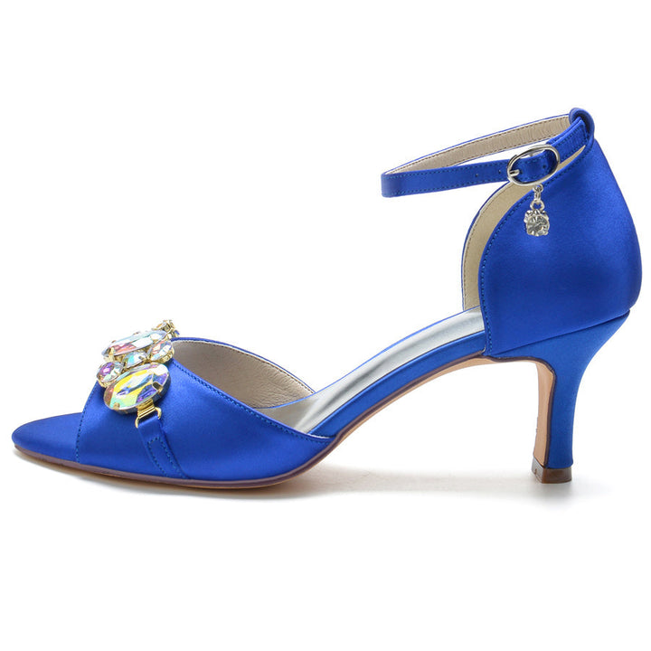 Women's Wedding Shoes Peep Toe Mid Heel Bridal Shoes with colourful Crystals