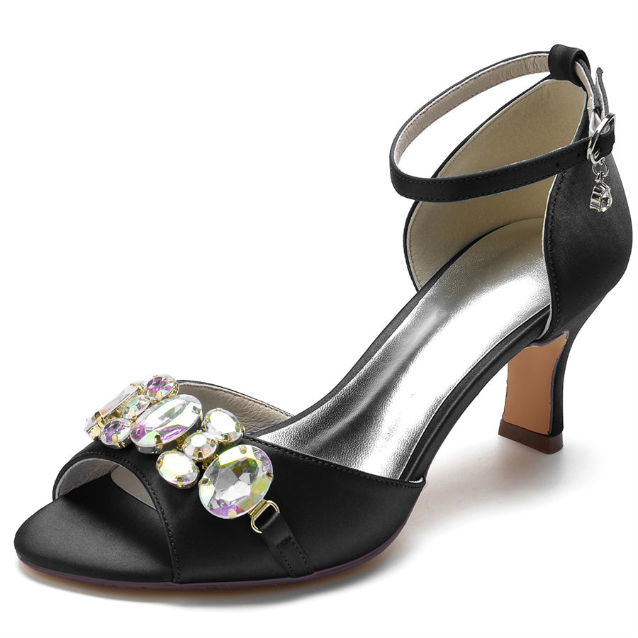 Women's Wedding Shoes Peep Toe Mid Heel Bridal Shoes with colourful Crystals