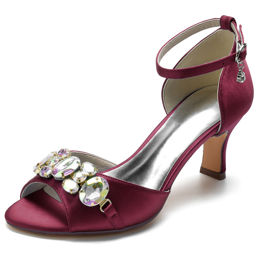 Women's Wedding Shoes Peep Toe Mid Heel Bridal Shoes with colourful Crystals