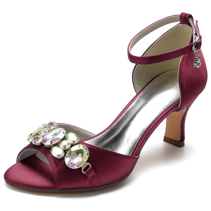 Women's Wedding Shoes Peep Toe Mid Heel Bridal Shoes with colourful Crystals