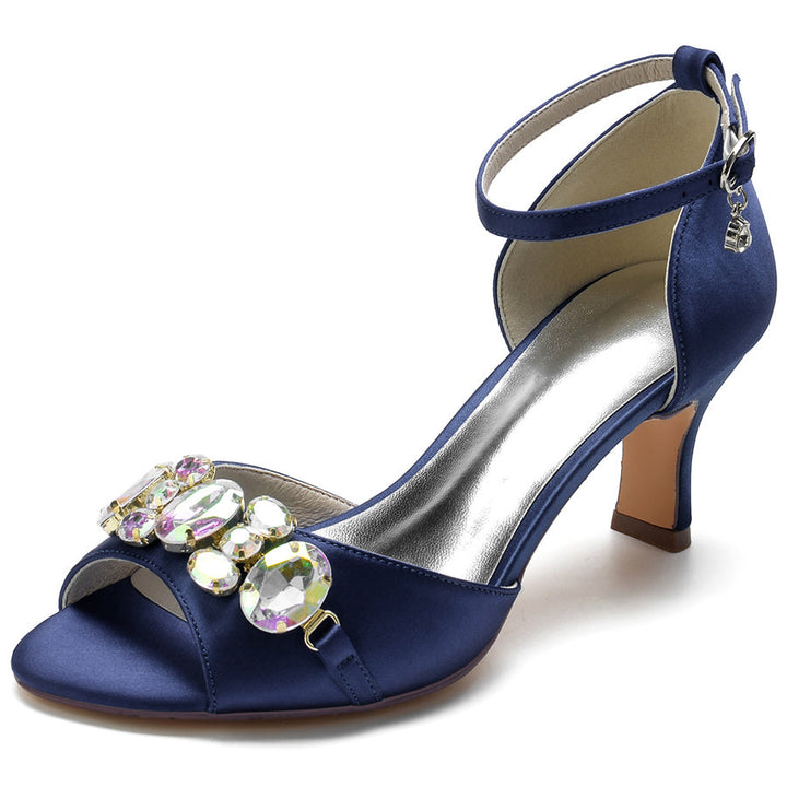 Women's Wedding Shoes Peep Toe Mid Heel Bridal Shoes with colourful Crystals