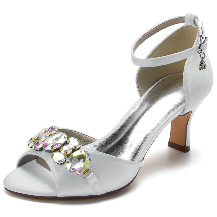 Women's Wedding Shoes Peep Toe Mid Heel Bridal Shoes with colourful Crystals