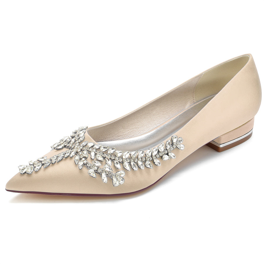 Women's Wedding Shoes Pointed Toe Low Heel Bridal Shoes with Crystals