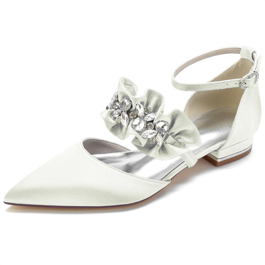 Women's Wedding Shoes Pointed Toe Low Heel Bridal Shoes with Rhinestones