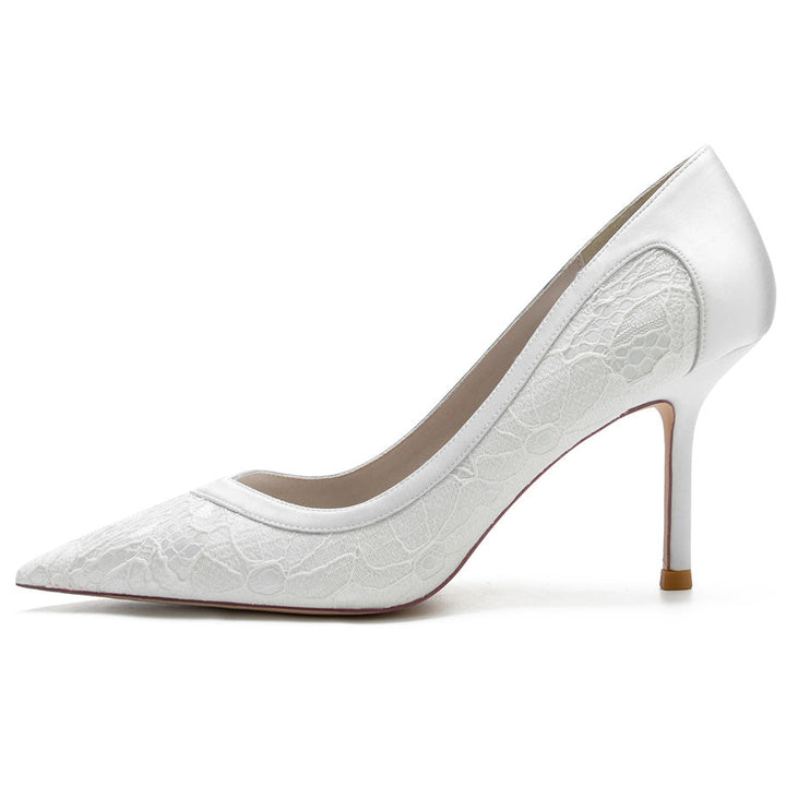 Women's Wedding Elegant Pointed Toe High Heel Minimalist Lace Bridal Shoes