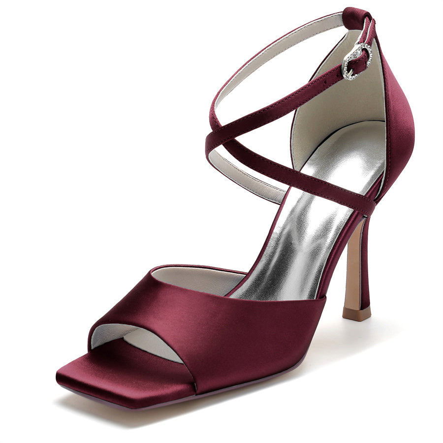 Women's Wedding Shoes Peep Toe High Heel Bridal Shoes with Criss Cross Straps