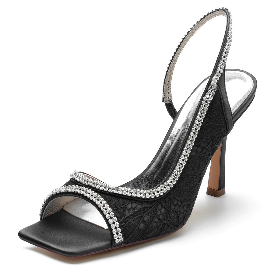 Women's Wedding Shoes Peep Toe High Heel Lace Bridal Shoes with Crystals