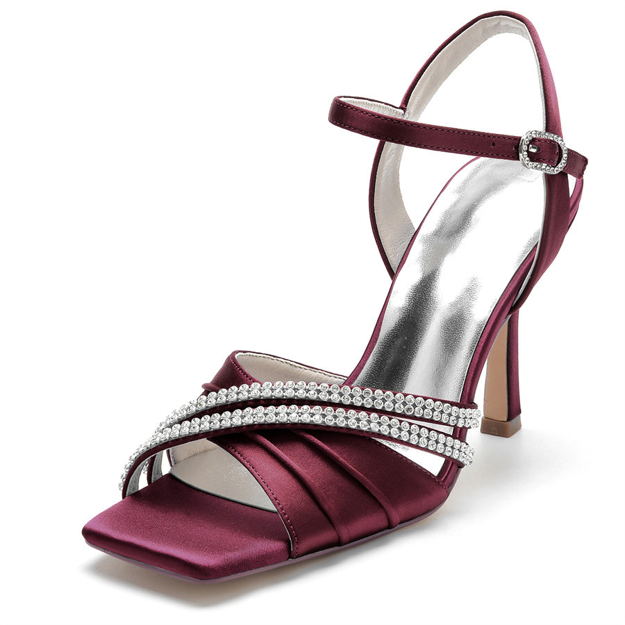 Women's Wedding Shoes Opened Toe High Heel Elegant Bridal Shoes with Crystals
