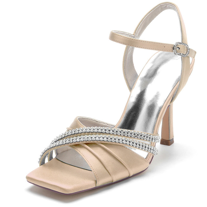 Women's Wedding Shoes Opened Toe High Heel Elegant Bridal Shoes with Crystals
