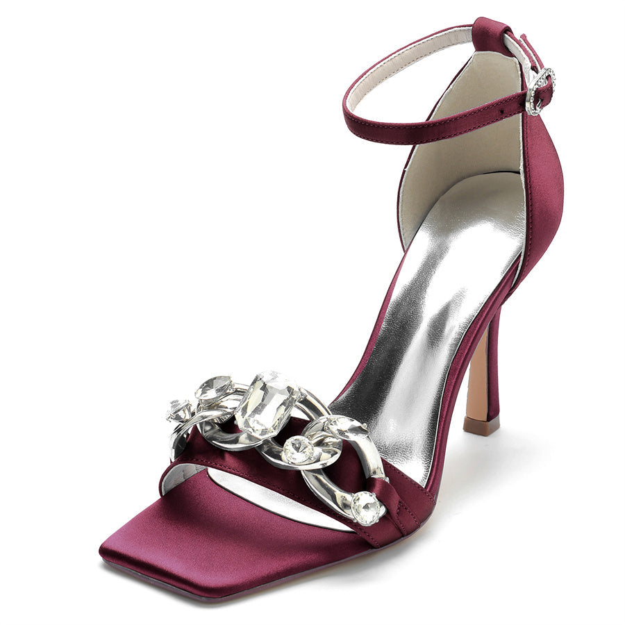 Women's Wedding Shoes Opened Toe High Heel Elegant Bridal Shoes with Rhinestones