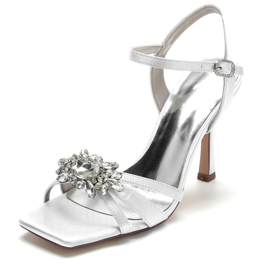 Women's Wedding Shoes Opened Toe High Heel Elegant Bridal Shoes with Rhinestones