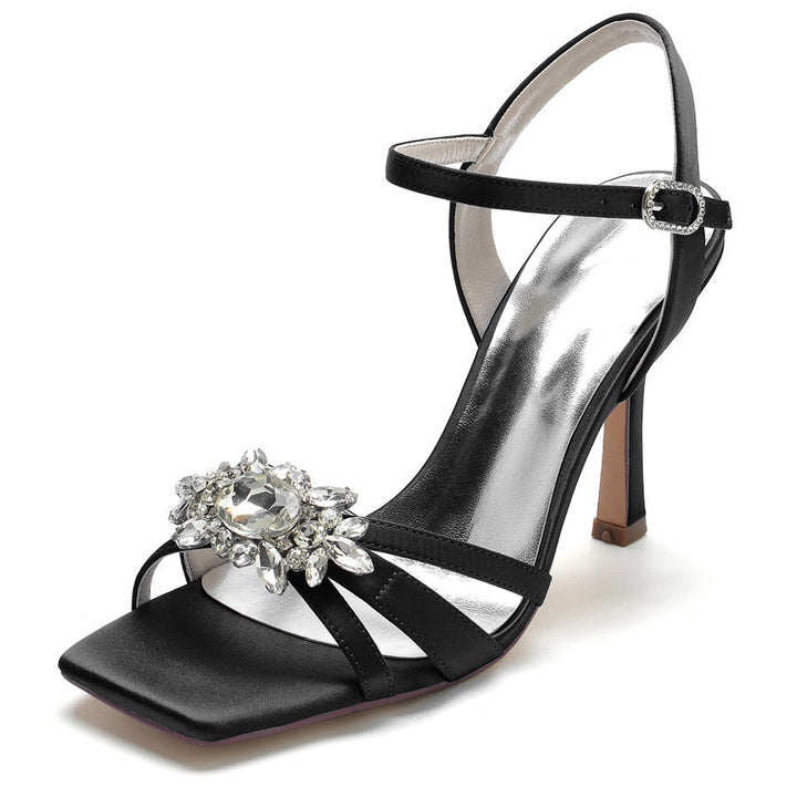 Women's Wedding Shoes Opened Toe High Heel Elegant Bridal Shoes with Rhinestones