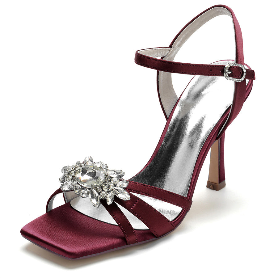 Women's Wedding Shoes Opened Toe High Heel Elegant Bridal Shoes with Rhinestones