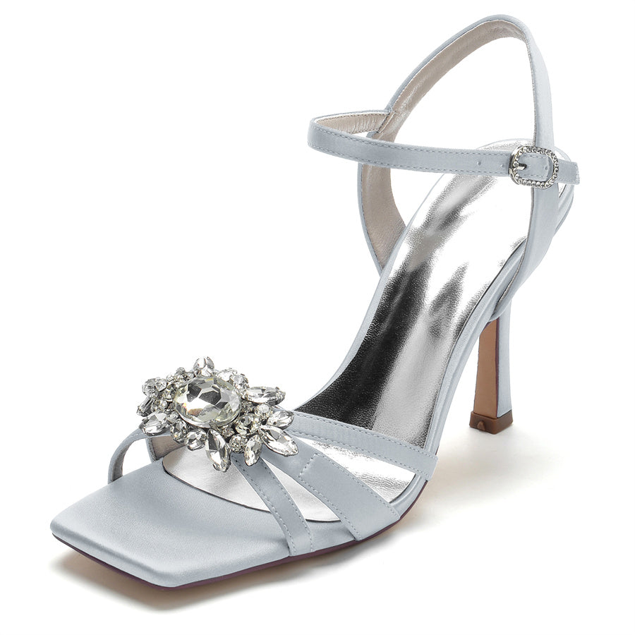 Women's Wedding Shoes Opened Toe High Heel Elegant Bridal Shoes with Rhinestones