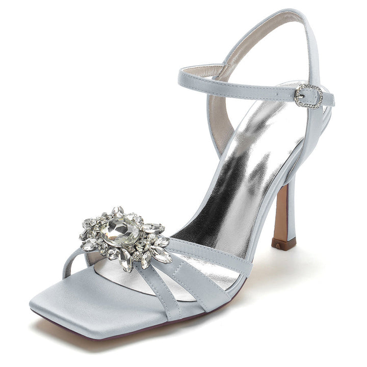 Women's Wedding Shoes Opened Toe High Heel Elegant Bridal Shoes with Rhinestones