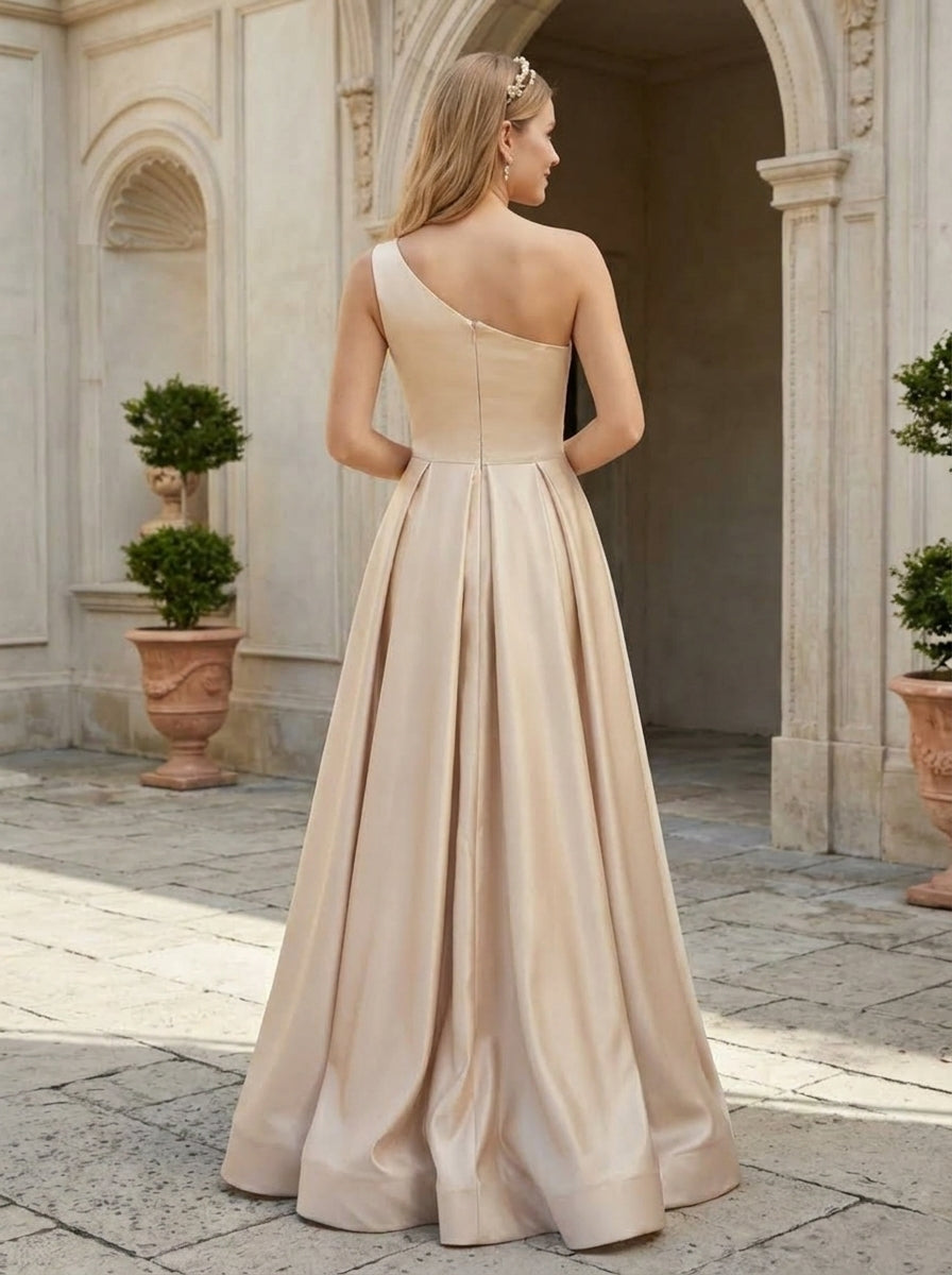 A-Line/Princess One-Shoulder Satin Bridesmaid Dresses Sleeveless Floor-Length