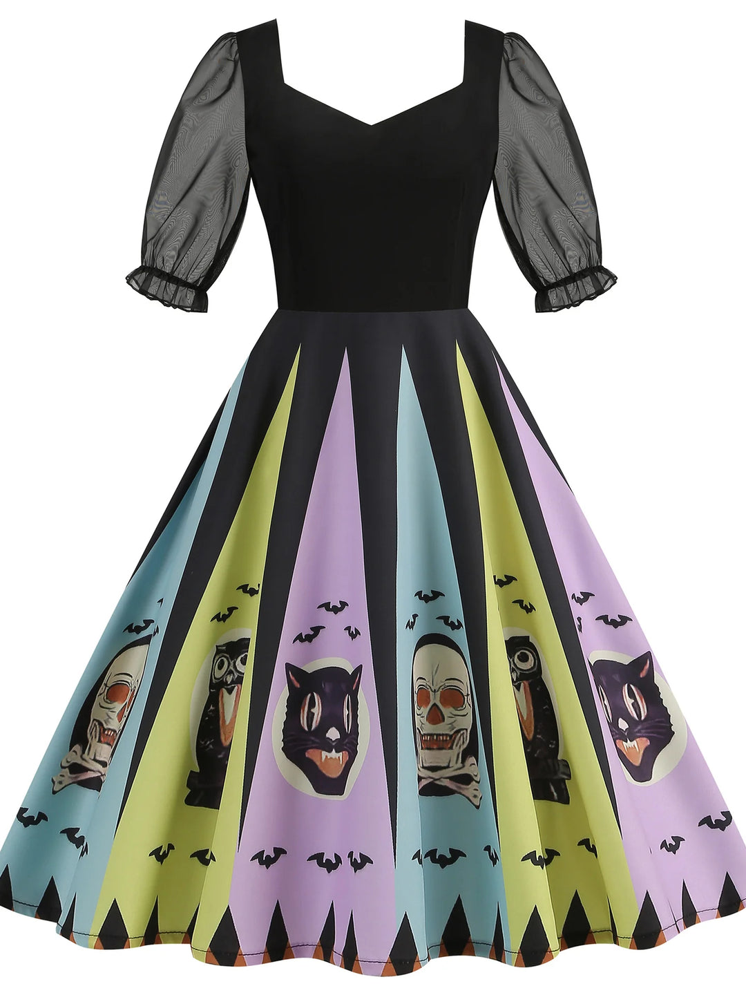 A-Line/Princess Square Neck Short Sleeves Tea-Length Halloween Performance Costumes Dress