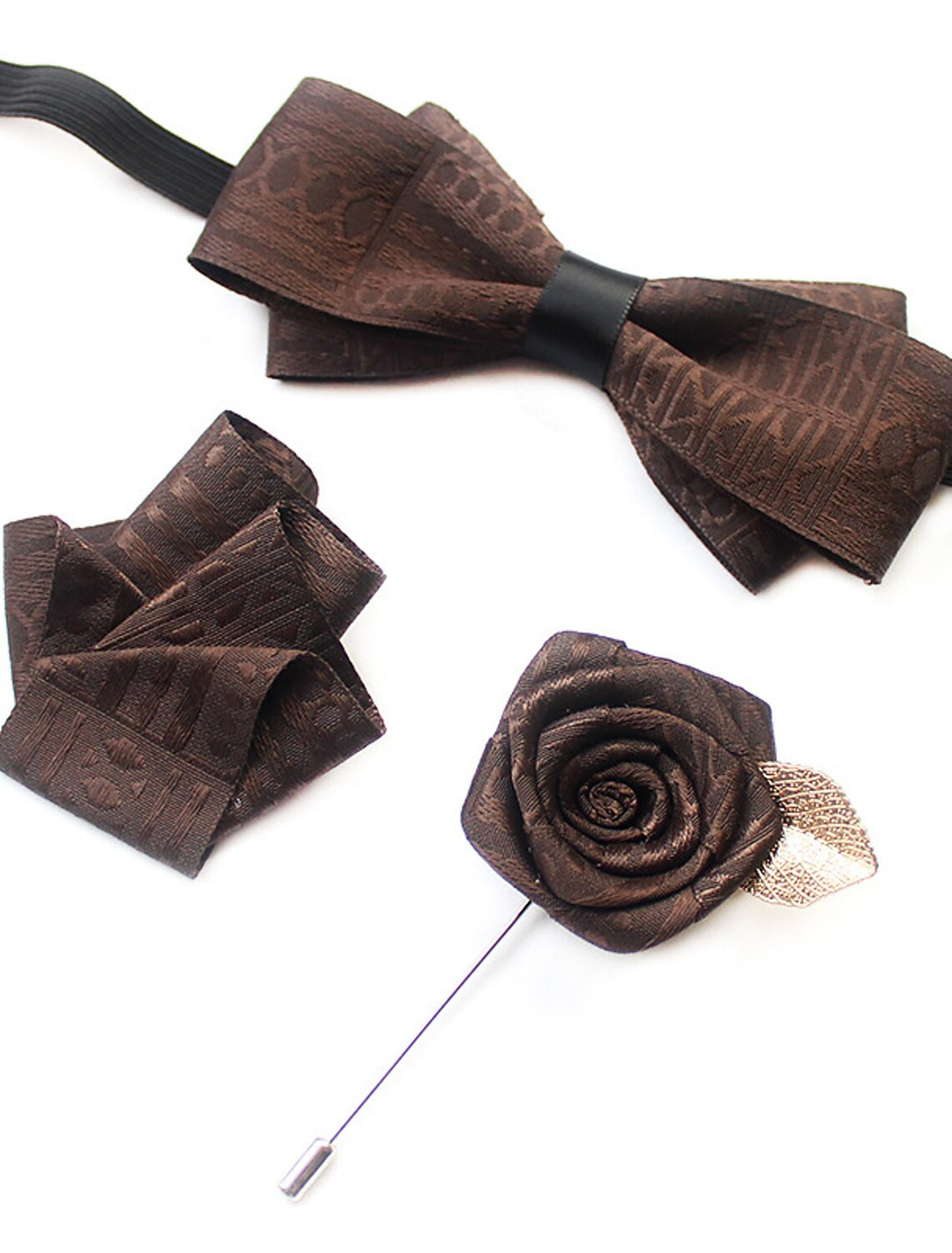 Men's Bow Tie Solid colour Black Yellow Wine Set