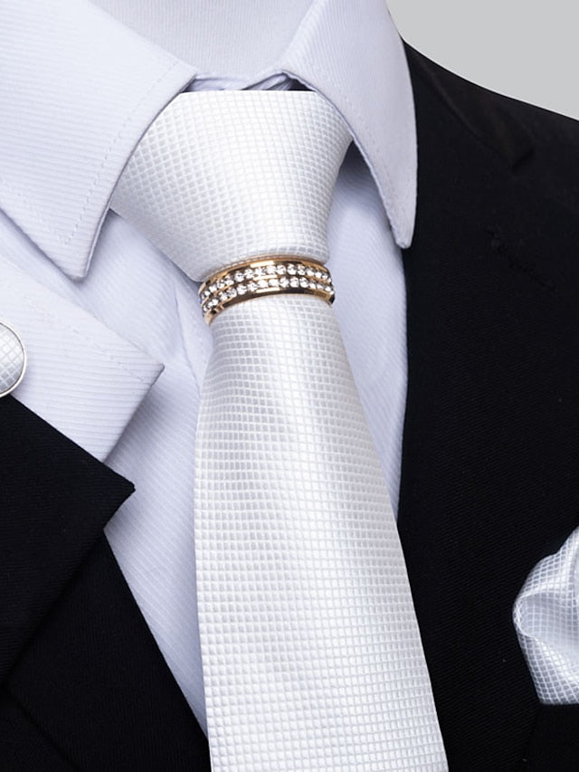 Men's Basic Ties Solid colour Light Yellow White Dark Red with Rhinestone