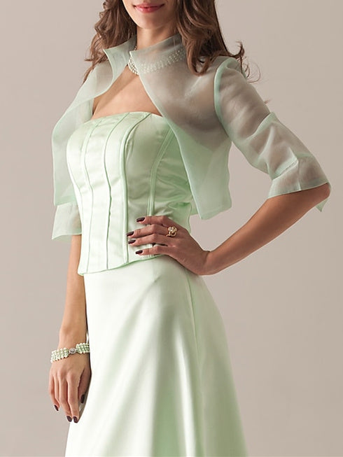 Elegant Coats / Jackets Half Sleeves Organza Wedding Wraps With Pure colour