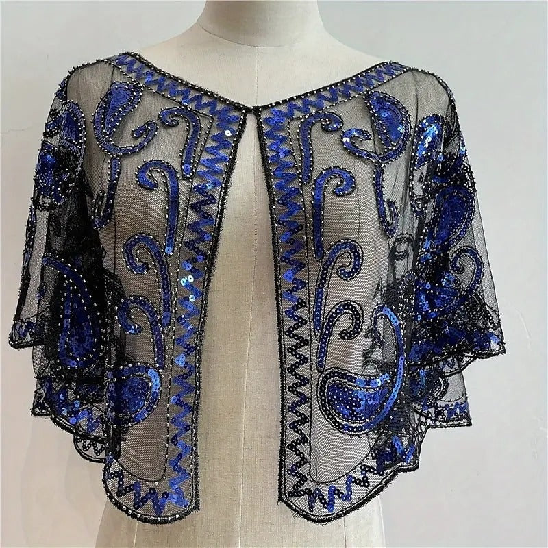 Women's Wrap Cape Vintage Sleeveless Sequind Solid colour Wraps with Beadings