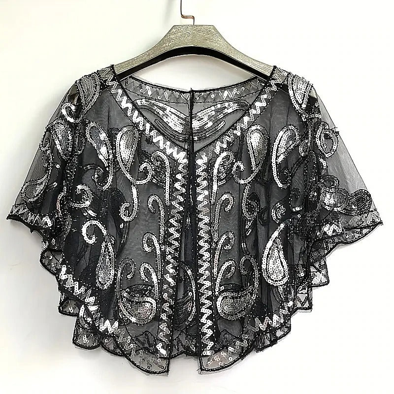 Women's Wrap Cape Vintage Sleeveless Sequind Solid colour Wraps with Beadings