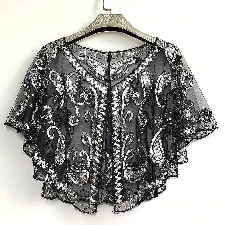 Women's Wrap Cape Vintage Sleeveless Sequind Solid colour Wraps with Beadings