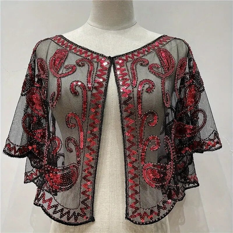 Women's Wrap Cape Vintage Sleeveless Sequind Solid colour Wraps with Beadings