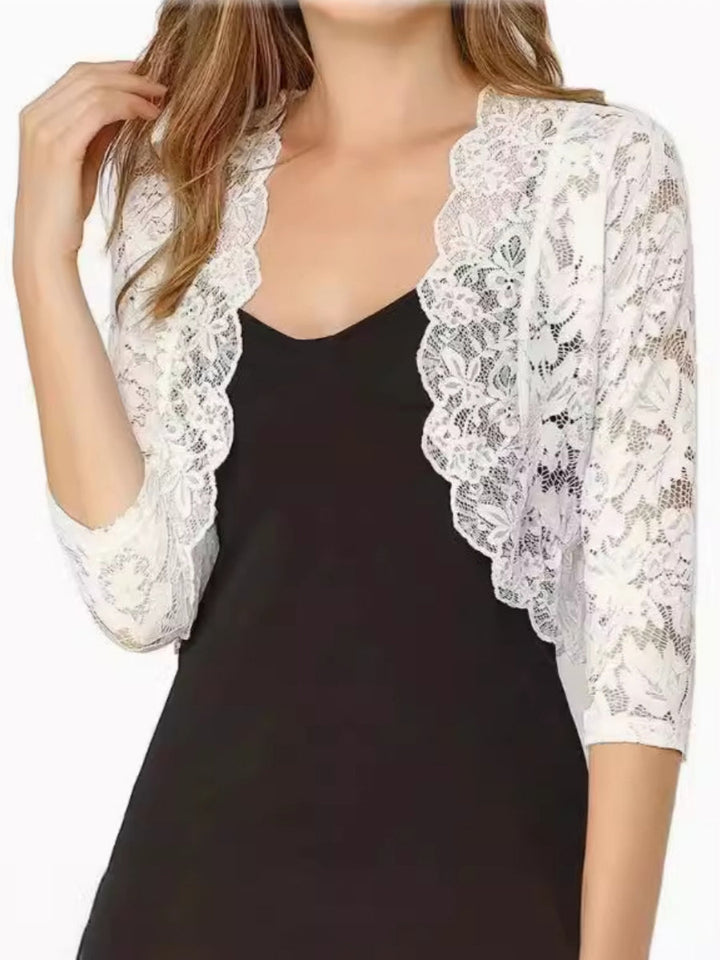 Women's Wedding Guest 3/4 Length Sleeves Floral Lace Open-front Coats / Jackets