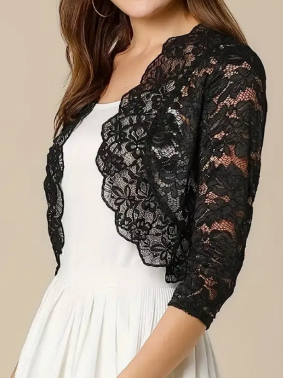 Women's Wedding Guest 3/4 Length Sleeves Floral Lace Open-front Coats / Jackets