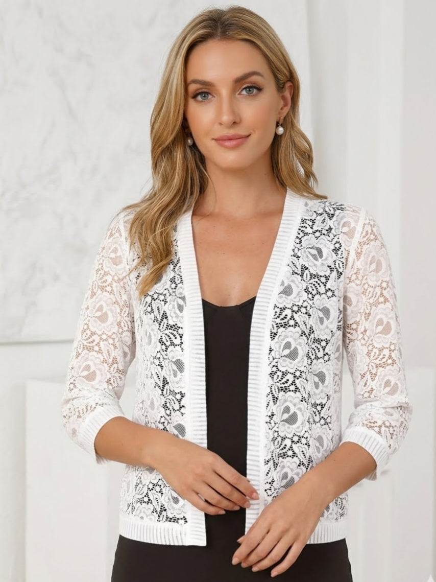 Women's Wedding Guest Coats / Jackets Floral Lace 3/4 Length Sleeves Open-front