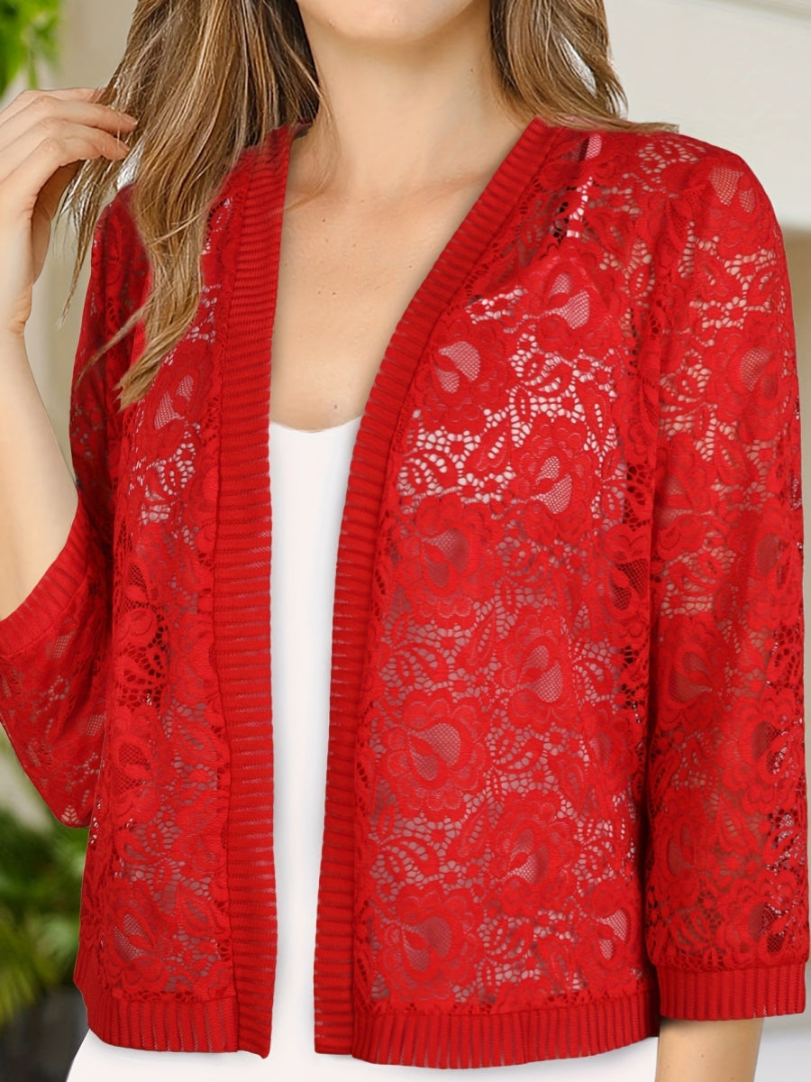 Women's Wedding Guest Coats / Jackets Floral Lace 3/4 Length Sleeves Open-front
