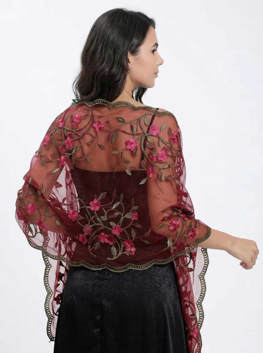 Women's Sheer Lace Floral Silk Soft Wedding Formal Shawl Wraps