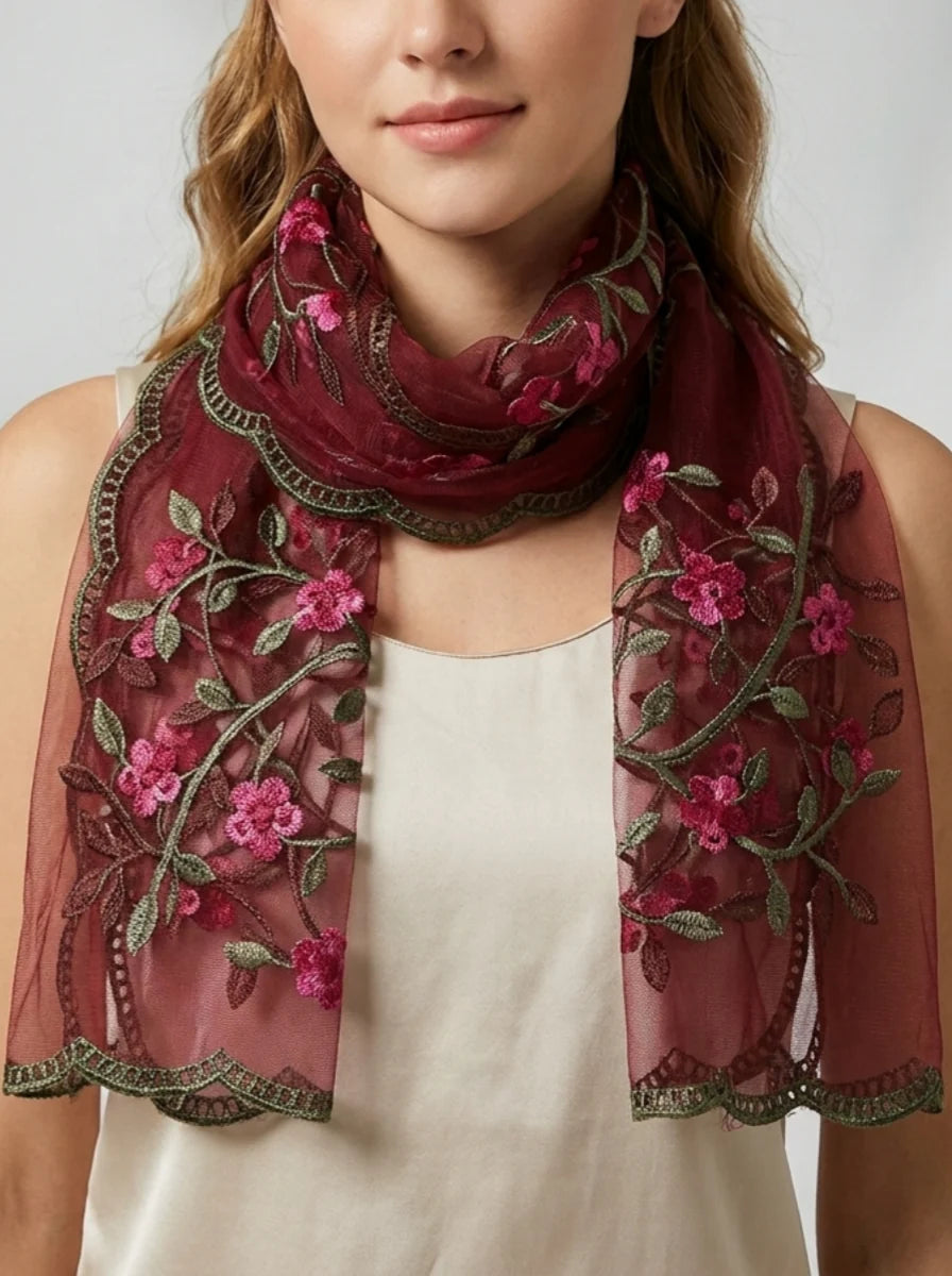 Women's Sheer Lace Floral Silk Soft Wedding Formal Shawl Wraps