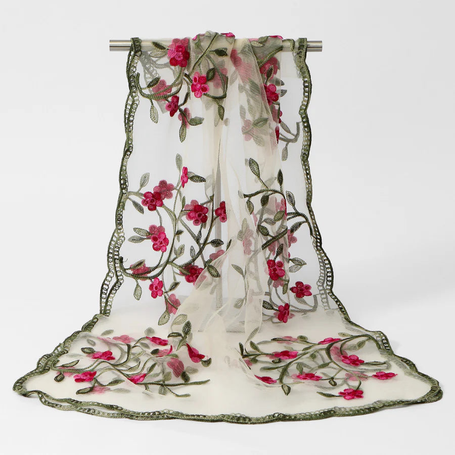Women's Sheer Lace Floral Silk Soft Wedding Formal Shawl Wraps