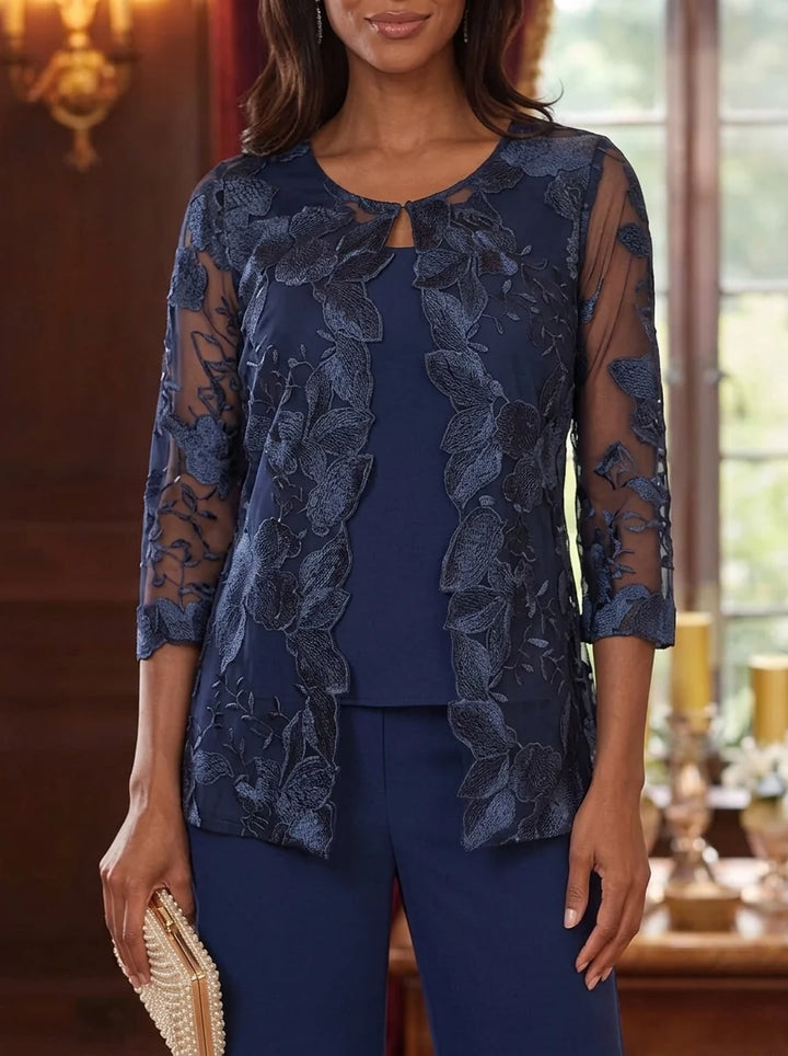 Lace Floral 3/4 Sleeves Jacket Wraps Open-front