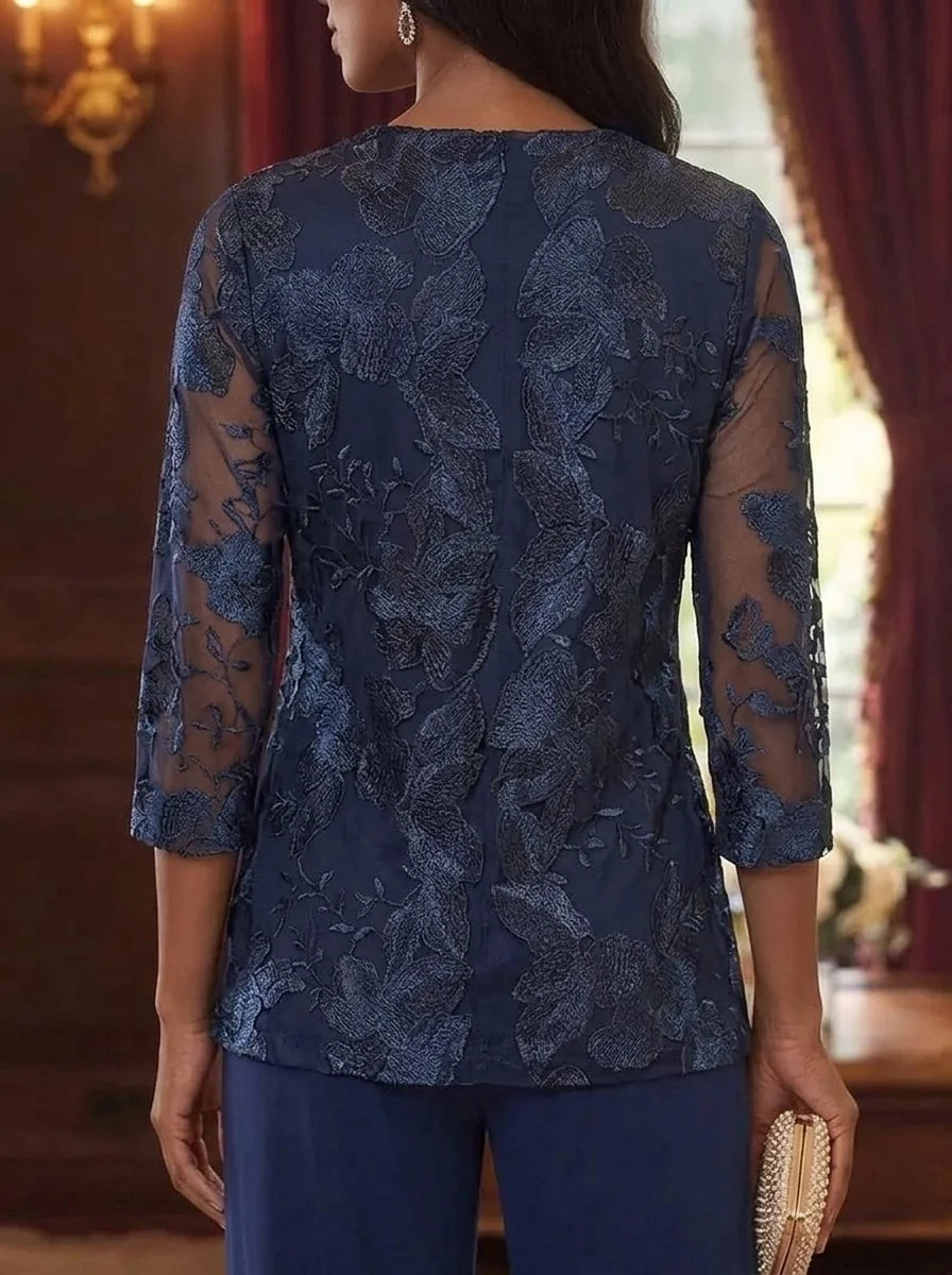 Lace Floral 3/4 Sleeves Jacket Wraps Open-front