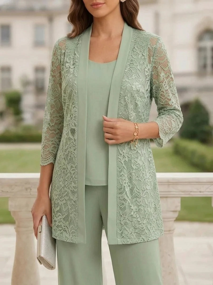 Women's Coats Jackets 3/4 Length Sleeves Floral Lace Open-Front