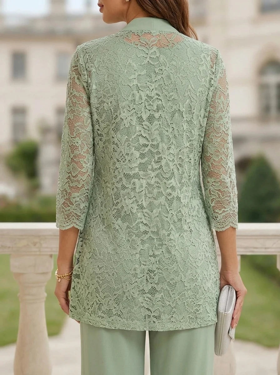 Women's Coats Jackets 3/4 Length Sleeves Floral Lace Open-Front