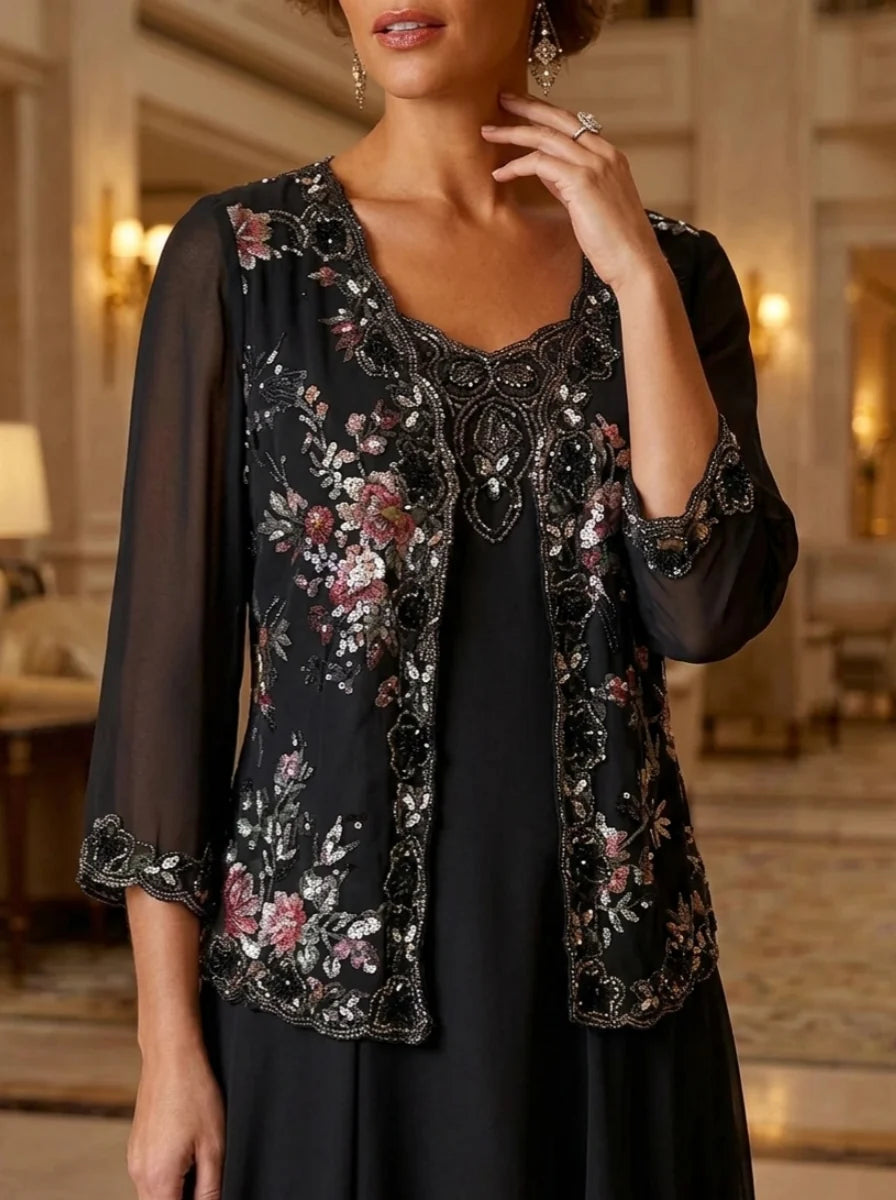 Women's Coats/Jackets 3/4 Sleeves Floral Sequin Wraps Open-Front