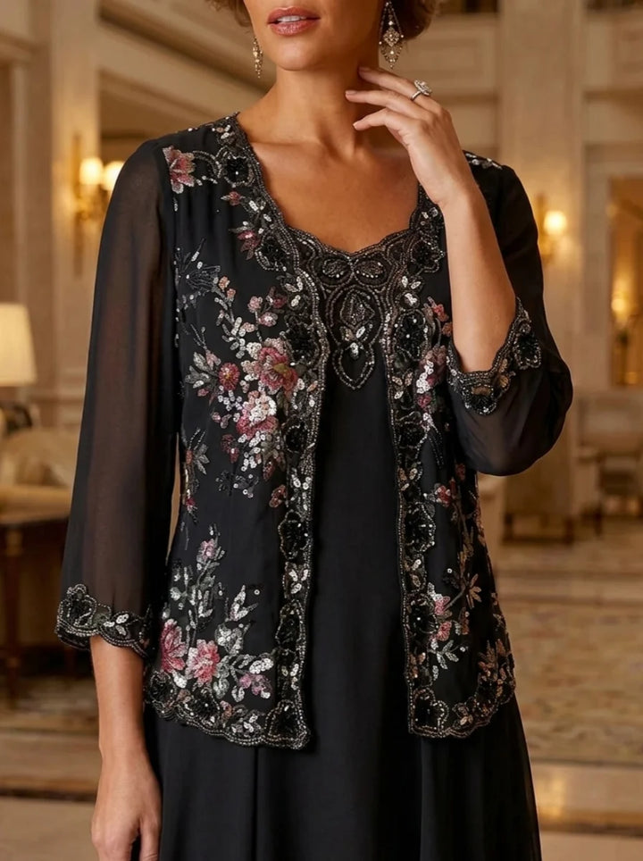 Women's Coats/Jackets 3/4 Sleeves Floral Sequin Wraps Open-Front