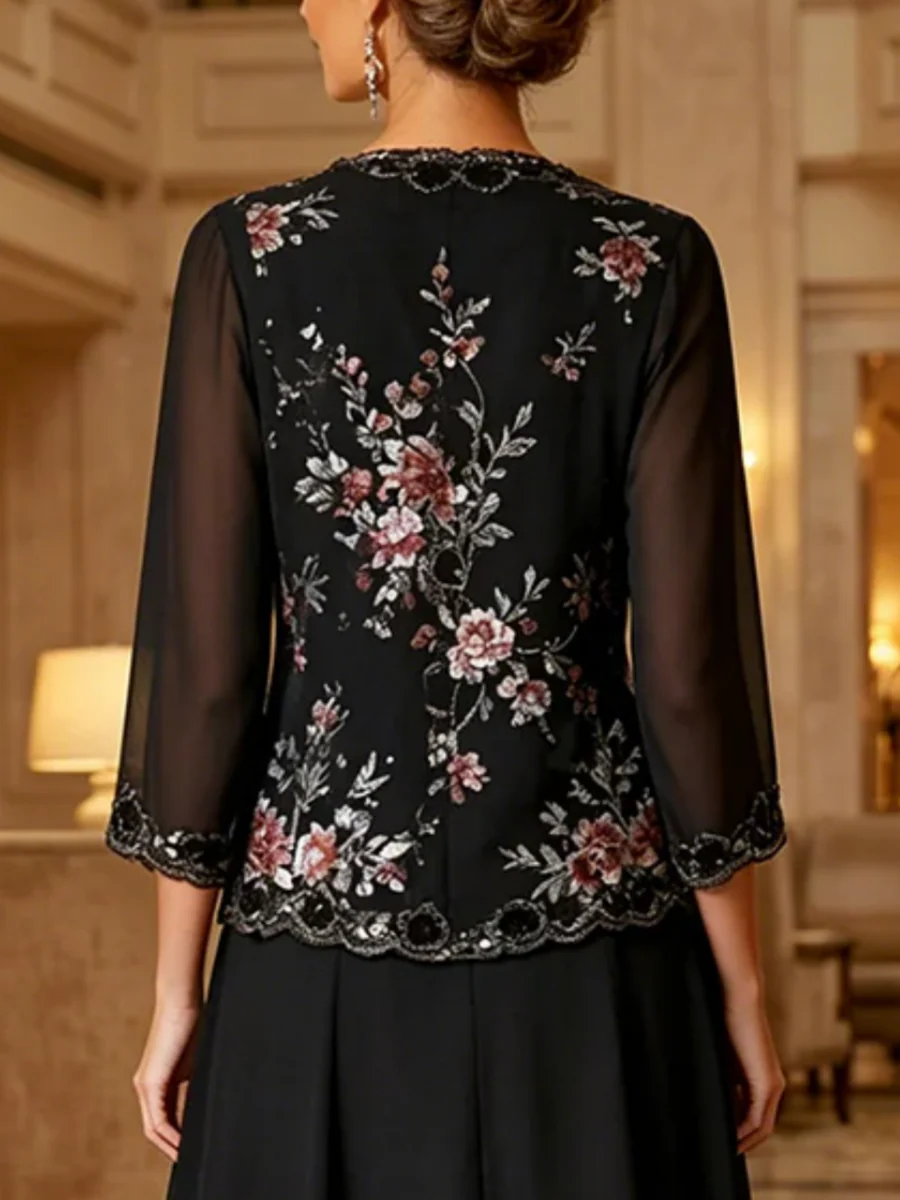 Women's Coats/Jackets 3/4 Sleeves Floral Sequin Wraps Open-Front