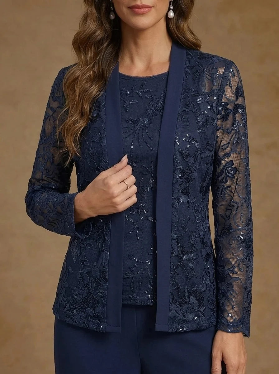 Women's Coats/Jackets Long Sleeves Floral Sequin Wraps Open-Front